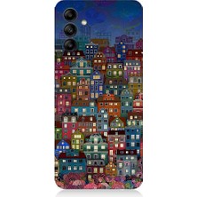 Teknomeg Samsung Galaxy A25 Uyumlu Minyatür Evler ve Gece Desenli Silikon Kılıf