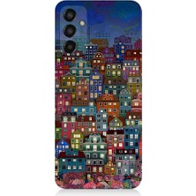 Teknomeg Samsung Galaxy M13 Uyumlu Minyatür Evler ve Gece Desenli Silikon Kılıf