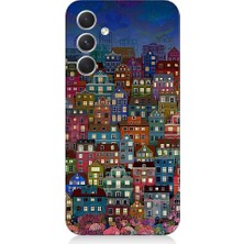 Teknomeg Samsung Galaxy S24 Uyumlu Minyatür Evler ve Gece Desenli Silikon Kılıf