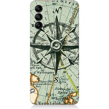 Teknomeg Samsung Galaxy A35 Uyumlu Harita ve Pusula Yönleri Desenli Silikon Kılıf