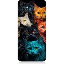 Teknomeg Samsung Galaxy A55 Uyumlu Renkli Sevimli Kedi Yüzleri Desenli Silikon Kılıf