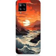 Teknomeg Samsung Galaxy A42 5g Uyumlu Deniz Dağ ve Gün Batımı Desenli Silikon Kılıf