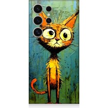 Teknomeg Samsung Galaxy S24 Ultra Uyumlu Meraklı Şapşik Kedi Desenli Silikon Kılıf