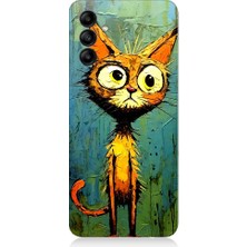 Teknomeg Samsung Galaxy M34 Uyumlu Meraklı Şapşik Kedi Desenli Silikon Kılıf