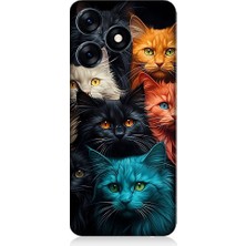 Teknomeg Tecno Spark 10 Uyumlu Renkli Sevimli Kedi Yüzleri Desenli Silikon Kılıf