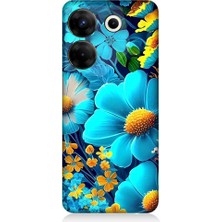 Teknomeg Tecno Camon 20 Pro 4g Uyumlu Mavi Sarı Çiçekler Desenli Silikon Kılıf
