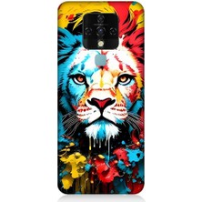 Teknomeg Tecno Camon 16 Uyumlu Renli Boyalı Aslan Yüzü Desenli Silikon Kılıf
