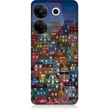 Teknomeg Tecno Camon 20S Pro Uyumlu Minyatür Evler ve Gece Desenli Silikon Kılıf