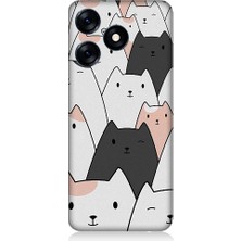 Teknomeg Tecno Spark 10 Uyumlu Gülen Mutlu Kediler Desenli Silikon Kılıf