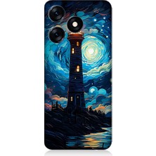 Teknomeg Tecno Spark 10 Uyumlu Ay Işığında Yalnız Deniz Feneri Desenli Silikon Kılıf