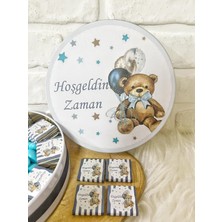 Bunnyball Chocolate 100 ADET+200GR Drajeli Lacivert Ayıcık Temalı Isme Özel Hoşgeldin Erkek Bebek Hediyelik Çikolata