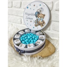 Bunnyball Chocolate 100 ADET+200GR Drajeli Lacivert Ayıcık Temalı Isme Özel Hoşgeldin Erkek Bebek Hediyelik Çikolata