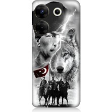 Teknomeg Tecno Camon 20 Pro 5g Uyumlu Atatürk Kurt ve Bayrak Desenli Silikon Kılıf