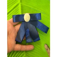 Gönülden Tasarım 9x8 cm Sedef Inci Taşlı Mavi Fiyonk Broş Yaka Iğnesi Türban Giyim Aksesuarı