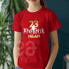 Crea Eymer Wear Crea Eymer 23 Nisan Çocuk Bayramı Premium Kırmızı Tişört Kız Çocuklar İçin Kısa Kol Grafik Tasarım