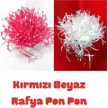 Gns Store 1 Çift Kırmızı Beyaz Rafya Pon Pon 23 Nisan Kutlama Ponponu