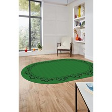 Evdeya Klasik Hasır Desen Dijital Kaymaz Yıkanabilir Oval Yolluk Koridor Salon Halısı, O-18-Yeşil,