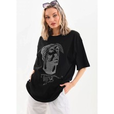 Sneppy Unisex Taş Desenli Oversize T-Shirt - Siyah