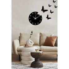 Ensa Design Kelebek Desenli Ahşap Duvar Saati Dekoratif Saat