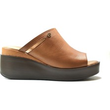 Beety 1403  Deri Taba Platform Yüksek Topuklu Kadın Terlik