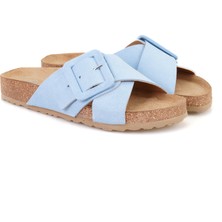 Desa Kadın Mavi Ayarlanabilir Tokalı Süet Deri Terlik