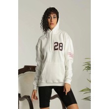 Sneppy Kadın Sırt Baskılı Oversize Üç Iplik Kapüşonlu Sweatshirt - Beyaz