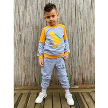 Mnk Baby & Kids Dinozor Motifli Pamuk Kumaş Erkek Çocuk Eşofman 2023 Sonbahar - Kış 9 - 10 Yaş