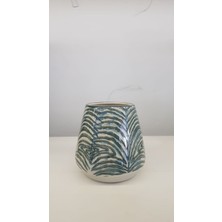 SS Design SS Designatif Hediyelik Yeşil Çizgili Beyaz Vazo