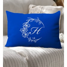 Bk Gift Kişiye Özel Harfli Premium Kumaş Saks Mavi Dikdörtgen Yastık Kılıfı-4 (Sadece Yastık Kılıfı), Ev Dekorasyonu