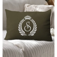 Bk Gift Kişiye Özel Harfli Premium Kumaş Haki Dikdörtgen Yastık Kılıfı-7 (Sadece Yastık Kılıfı), Ev Dekorasyonu
