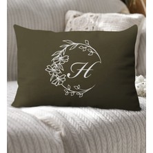 Bk Gift Kişiye Özel Harfli Premium Kumaş Haki Dikdörtgen Yastık Kılıfı-4 (Sadece Yastık Kılıfı), Ev Dekorasyonu