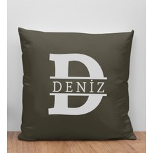 Bk Gift Kişiye Özel Harfli Premium Kumaş Haki Yastık Kılıfı-1 (Sadece Yastık Kılıfı), Ev Dekorasyonu