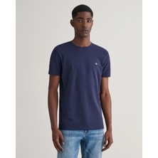 Gant Erkek Lacivert Slim Fit Bisiklet Yaka Logolu T-Shirt 2013033.433