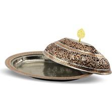 Delikli Bakır Oval Servis Tabağı 48 cm