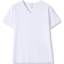 Basic Modal  V Yaka Erkek Tshirt Beyaz