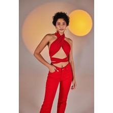 Holly Lolly Kadın Kırmızı Crop Bağlamalı Wrap Top