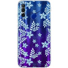 PrintiFy Huawei Honor 20 Lite Kamera Korumalı Kapak Floral Mavi Tasarımlı Şeffaf Kılıf
