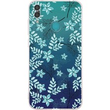 PrintiFy Huawei Y7 2019 Kamera Korumalı Kapak Floral Su Yeşili Tasarımlı Şeffaf Kılıf