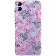 Printify Samsung Galaxy A04E Kapak Floral Pembe Tasarımlı Şeffaf Süper Silikon Kılıf