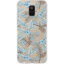 Printify Samsung Galaxy A6 (2018) Uyumlu Kapak Floral Mavi Tasarımlı Şeffaf Süper Silikon Kılıf