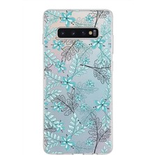 Printify Samsung Galaxy S10 Plus Kapak Floral Su Yeşili Tasarımlı Şeffaf Süper Silikon Kılıf