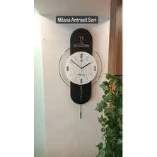 Noble Vita Modern Antrasit-Gümüş Milano Time Modern Dekoratif Metal Camlı Duvar Saati Yuvarlak 85x44 cm Metal Gri