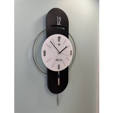 Noble Vita Modern Antrasit-Gümüş Milano Time Modern Dekoratif Metal Camlı Duvar Saati Yuvarlak 85x44 cm Metal Gri