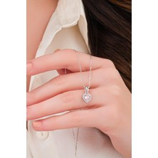 TMT Silver Gümüş Rodyumlu Pırlanta Modeli Pembe Zirkon Taşlı Kalp Kolye