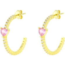 Shemora 925 Ayar Gümüş Zirkon Taşlı Kalpli Kanca Küpe