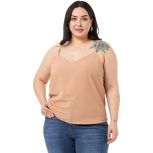 Disentis Modest Büyük Beden Ayarlanabilir Ince Askılı V Yaka Vizon Bluz