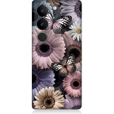Teknomeg Vivo V29 5g Uyumlu Pastel Renkli Çiçekler ve Kelebekler Desenli Silikon Kılıf