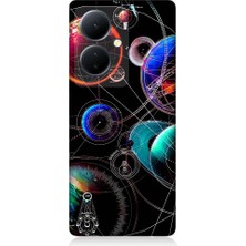 Teknomeg Vivo V29 Lite Uyumlu Sci Fi Gezegenler ve Vektörler Desenli Silikon Kılıf
