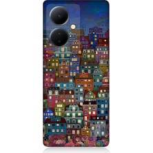 Teknomeg Vivo V29 Lite Uyumlu Minyatür Evler ve Gece Desenli Silikon Kılıf