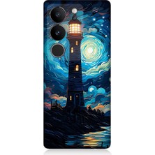 Teknomeg Vivo V29 5g Uyumlu Ay Işığında Yalnız Deniz Feneri Desenli Silikon Kılıf